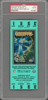 2003 Super Bowl XXXVII Tampa Bay Buccaneers vs Oakland Raiders Green Variation Full Ticket (PSA/DNA GEM MINT 10)
